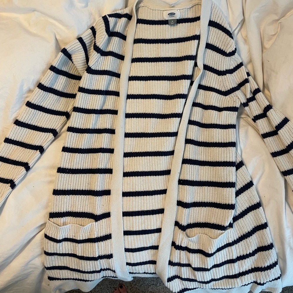 Old Navy white and navy striped cardigan
